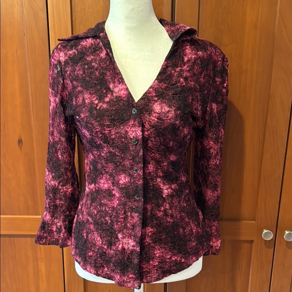 INC International Concepts Pink and Black Fitted 3/4 Sleeve Blouse